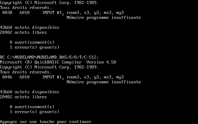 CartoonAndGames's tweet photo. J'ai voulu faire un super jeu en Quick Basic et il ne peut plus compiler: mémoire insuffisante.

#quickbasic #Qbasic #programmation #programmer https://t.co/mlbdbSXg8H