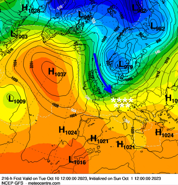 WeermanMichael's tweet photo. Herfstinval in Nederland en bak sneeuw voor de Noordelijke Alpen? LT van GFS  komt al een aantal runs vrij frequent met dit signaal! #afwachten https://t.co/druJMzlSFD