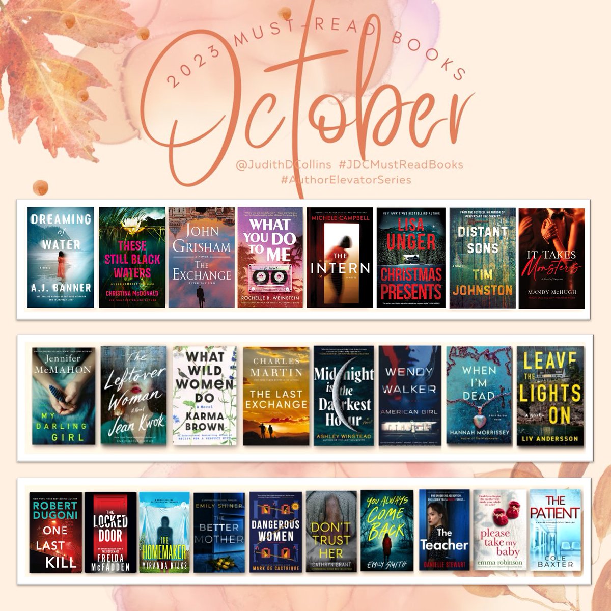Hello🍁October!  #JDCMustReadBooks Coming October 2023. Check out my October newsletter bit.ly/Oct2023BookNew… What a lineup of mega-talent to kick off a month of cozy fall reading!  What will you be reading?