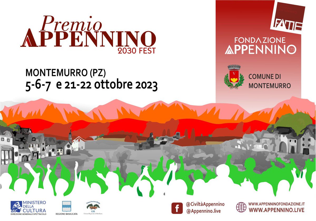Il 5,6,7 ottobre e il 21 e 22 ottobre
 a Montemurro la seconda edizione del “PREMIO APPENNINO 2030FEST” ideato da FONDAZIONE APPENNINO ed organizzato con il sostegno del Comune di Montemurro. 

Scopri l'intero programma su #AppenninoFondazione appenninofondazione.it/2023/09/30/al-…