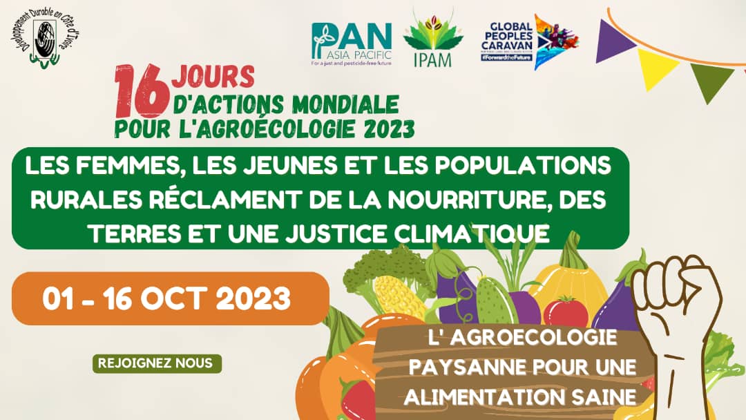 Ce jour , démarrage  des 16 jours d'action mondiale sur l'agroécologie.
Rejoignez - nous ! 
#16DaysofGlobalAction #AgroecologyNow #WomenRiseUP #YouthforAgroecology
