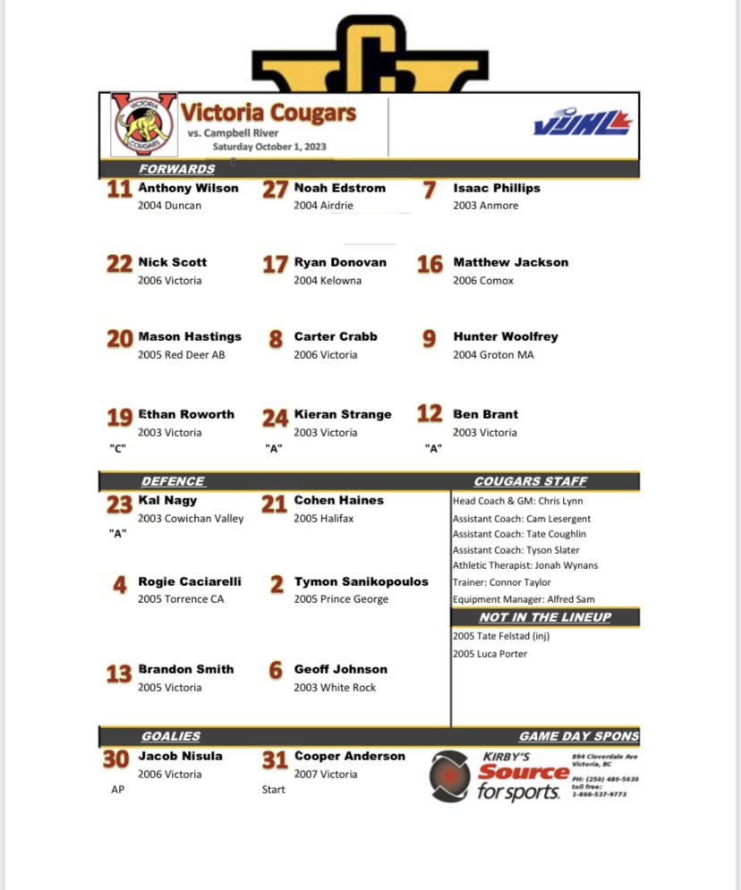 Victoria Cougars Junior Hockey (@cougarsjrhockey) on Twitter photo Matinee game at 1:30pm vs <a href="/CR_STORM/">Campbell River Storm</a> this afternoon! Make sure to wear orange to the game. Matinee game at 1:30pm vs <a href="/CR_STORM/">Campbell River Storm</a> this afternoon! Make sure to wear orange to the game.