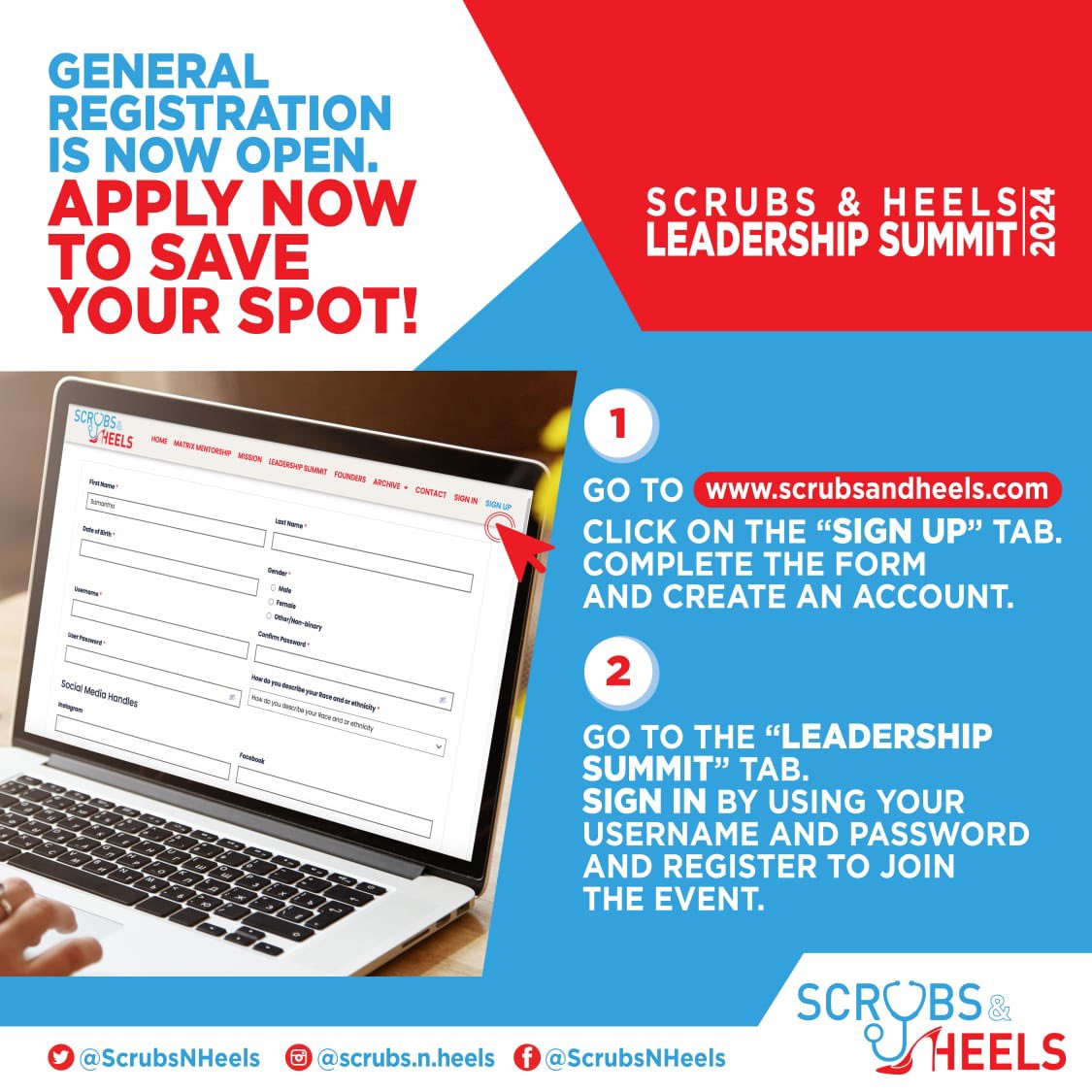 🎉General registration to the #ScrubsNHeels24 is open ! 📌April 12-14, 2024 Eden Roc Miami 📲Follow the steps below 👇🏽 💃🏻& get ready for a weekend of leadership, networking, advocacy & #Friendtorships ⭐️🔋⭐️💪🏽⭐️🤝⭐️💎⭐️ #StrongerTogether #WomenEmpoweringWomen #HeForShe