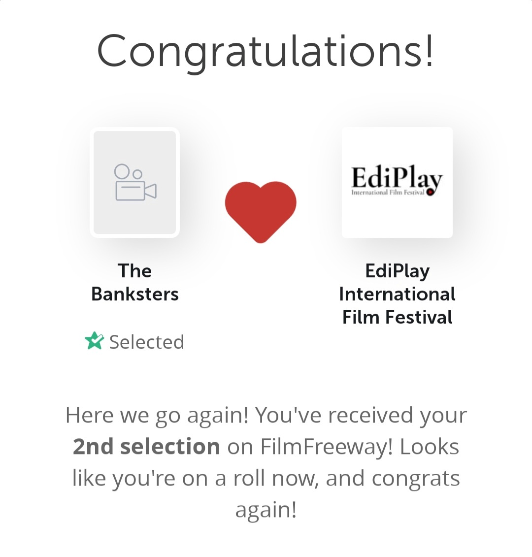 🎬 Exciting News! 🌟 My unproduced screenplay, "The Banksters," has been selected for the prestigious EdiPlay International Film Festival in Paris! 🗼🎥 Thrilled to share this journey with fellow storytellers. 📜🤩 #TheBanksters #EdiPlayFilmFest #Screenwriting #filmfreeway