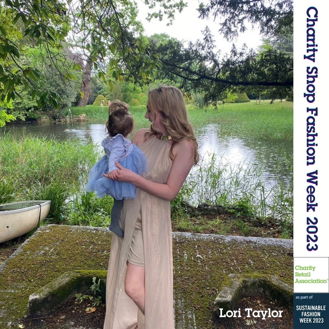 CharityRetail's tweet photo. Lori Taylors wedding outfit from @britishredcross. "I love this dress. I would worry about what to wear to a wedding years ago- now #thrifted is my favourite style. It opens up a wider choice." #CharityShopFashionWeek #sustainablefashion #charityshops #rewearrevolution #SFW2023 https://t.co/7yFfqcCjTv
