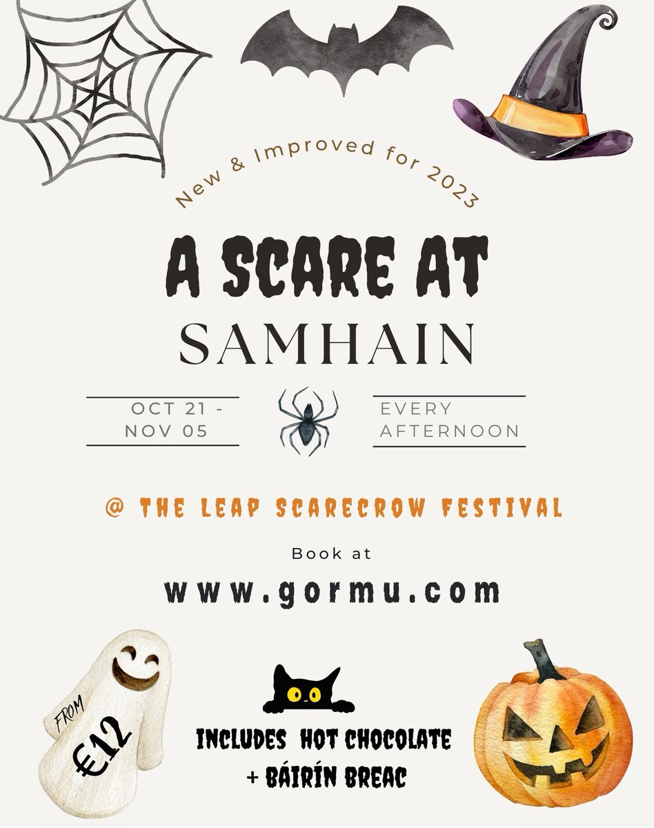We are back again at The Leap Scarecrow  Festival and this year promises to be even better than last year.
All times just €12 this weekend 👻
Ticket sales for key time slots over the October Bank Holiday weekend are brisk so 'book early to avoid disappointment' 🎃