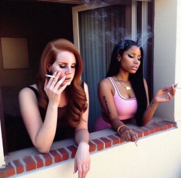 Got my red dress on, Dolce and Gabbana
Everybody wanna be like Nicki and Lana
Coke bottle body I am Americana
Shes off the Yayo but I like Marijuana