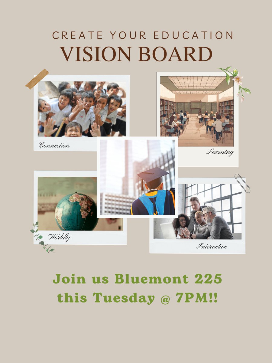 This week we will be creating vision boards to remind ourselves why we chose education! If you'd like, you can bring your own supplies - paper, pens, scissors, glue, stickers, magazines, etc. but we will be providing these materials as well!! Hope to see you there!