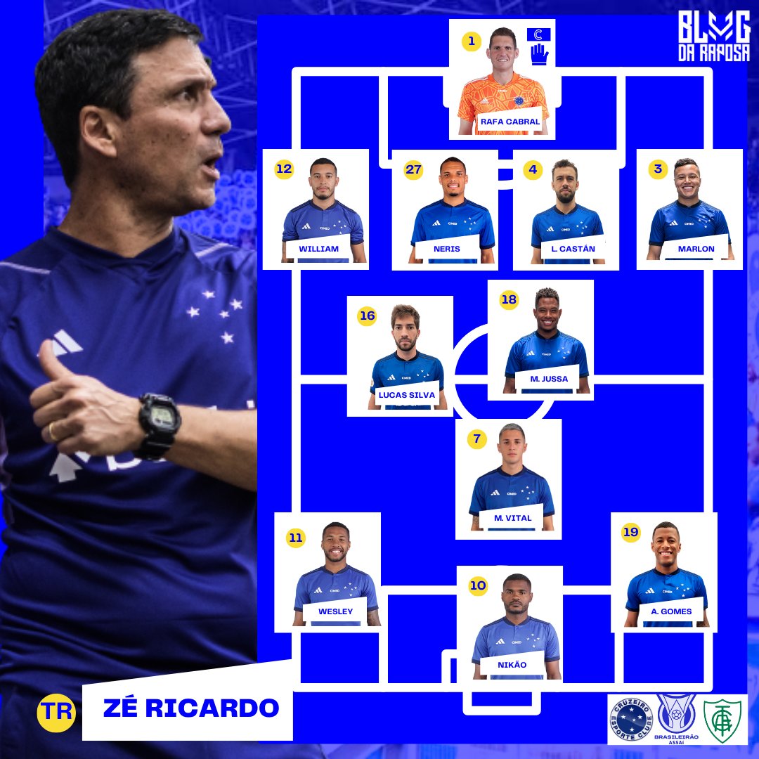 BlogRaposa's tweet photo. 📋 Oficial: XI de Zé Ricardo para Cruzeiro x América no Mineirão.
#cecbdr | #DeVoltaAElite https://t.co/6tM03ITh9h