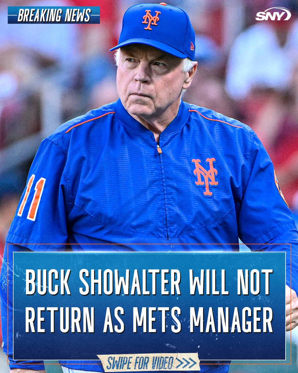 SNY_Mets's tweet photo. Buck Showalter will not be back as Mets manager next year.

Showalter: "I was honored to get a chance to manage a second New York team and I'm proud of what the Mets did... I wish things could've gone better this season because Mets fans deserve that" https://t.co/8jJUGLCB2x https://t.co/WSOimpRQpj