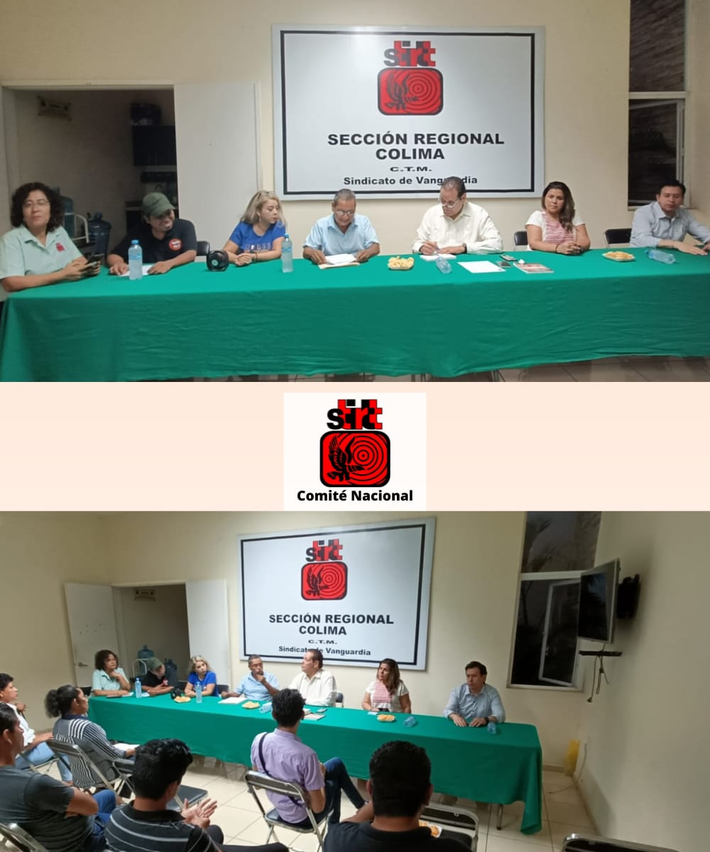 STIRTTnacional's tweet photo. Participaron en la Asamblea de la sección Colima, Francisco Contreras Vergara, Secretario General del STIRTT; Mónica Alarcón Flores, secretaria de Comunicación Social y Sergio Pacheco Hernández, presidente de la Comisión Nacional de Contraloría y Justicia. https://t.co/OAlLLkM6iT