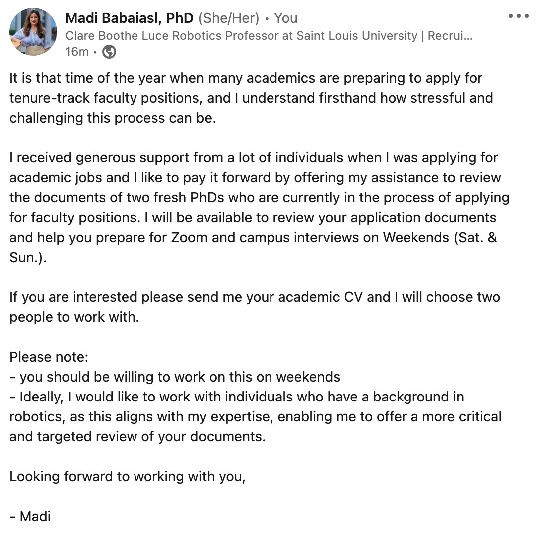 Send me your CV if you are interested. 

#facultyjobs #tenuretrackjobs #roboticsjobs