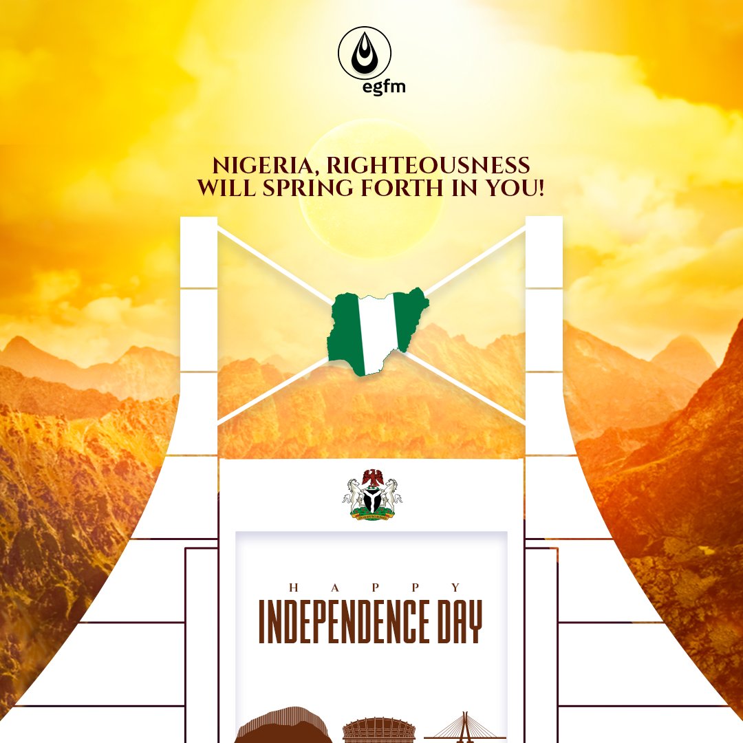 EGFMfountain's tweet image. God is still interested in Nigeria.

Today as we celebrate our 63rd Independence anniversary, we affirm that we are still a Nation that is dependent on God, fully committed to doing His will on earth. God is our story; He is our history.

As the earth brings forth her fruit, so…