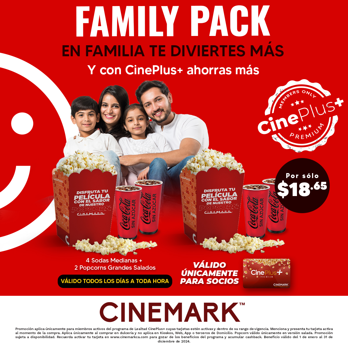 CinemarkPA's tweet photo. ¡Hoy es día de cine en familia! 🍿 Presenta tu tarjeta CinePlus+ activa y comparte el #FamilyPack todos los días, a toda hora, en Cinemark. ❤🥰
👉 Válido únicamente para socios CinePlus+. #Dulceria https://t.co/lVRNiDqpP0