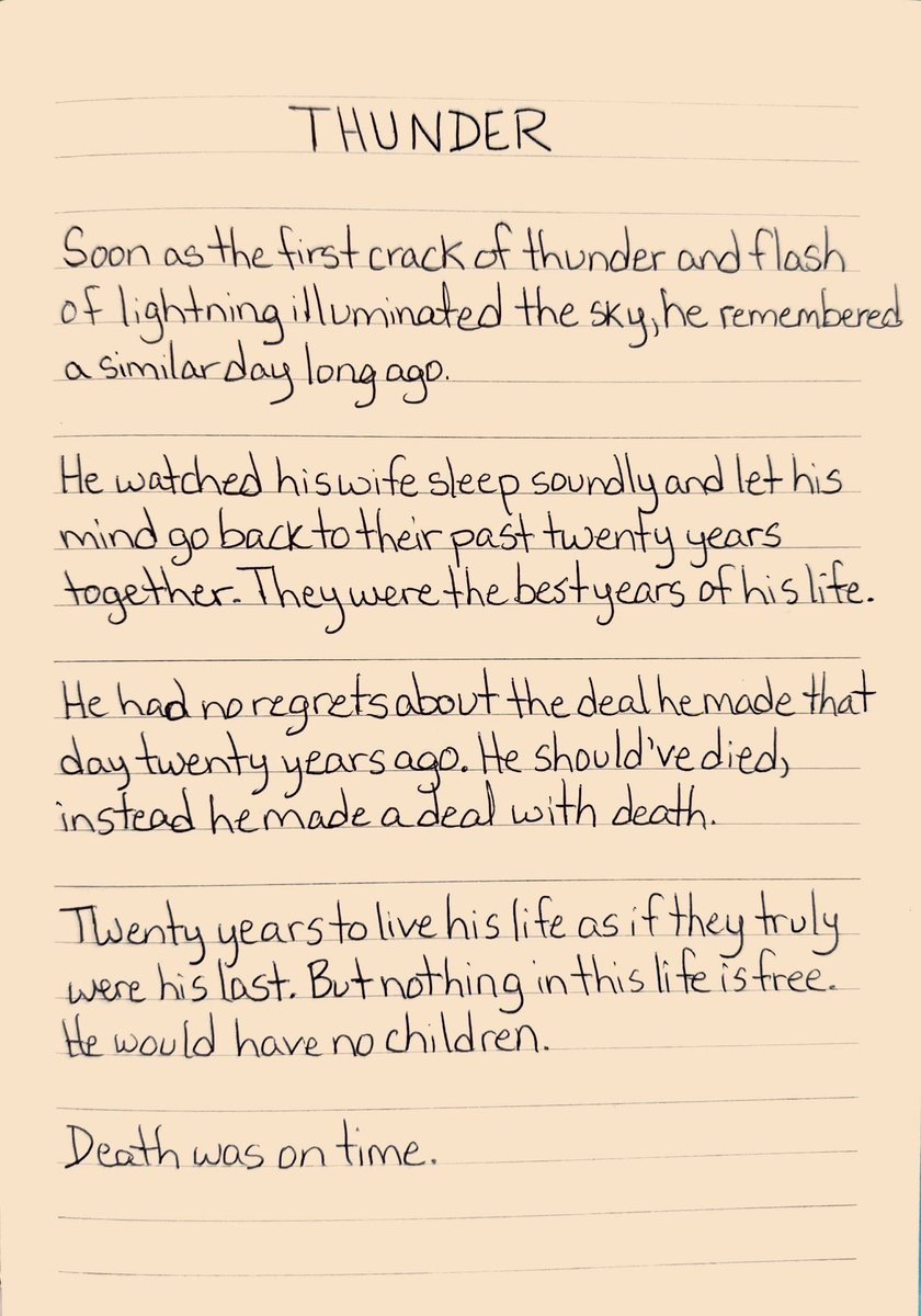 #Pentober2023 Day 1, THUNDER, in the books. Handwriting one 100 word story every day in October. Join us or read my stories by subscribing to my newsletter. Link in bio. #Pentober