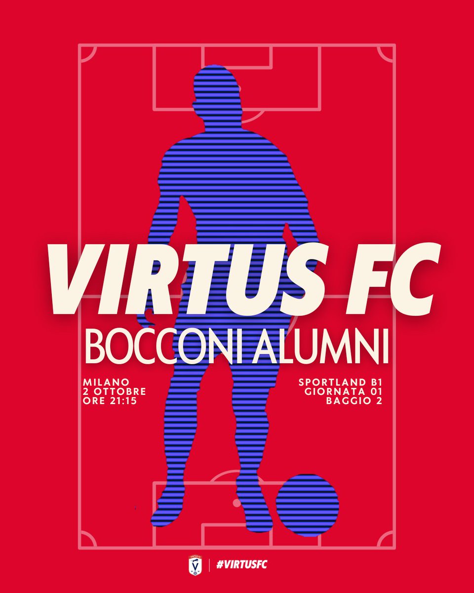 🔴🔵 Virtus FC-Bocconi Alumni
1^ giornata <a href="/Sportland_1995/">Sportland</a> B1

🗓 lunedì 2 ottobre
🕒 ore 21:15
🏟 C.S. Baggio 2
📍 via Olivieri, 11 - Milano

#virtusfc #homeawayfromhome #MondayNightFootball #calcioamatoriale
