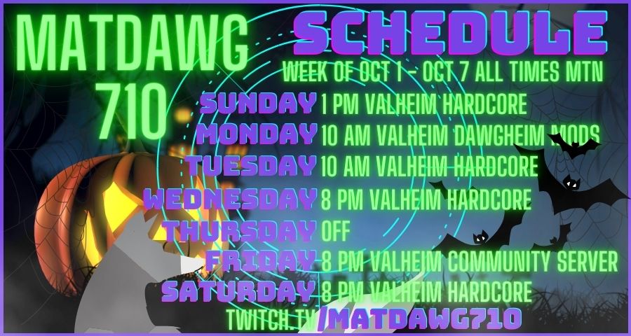 matdawg710's tweet photo. Schedule Week of 10-1 to 10-7 https://t.co/4BdBC4ZpEN
