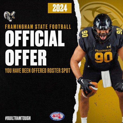 TrevonGaffney's tweet photo. I am beyond blessed to receive my first offer from framingham state!!#builtramtough⚫️🟡 @CoachDice561 @CoachPatworks @BrandonHuffman @DAUSBERRY2525 @jciv_ @JoseMoralesJr6 @ScottSilva3310 @coach2manjr https://t.co/7kwoIGrpdn