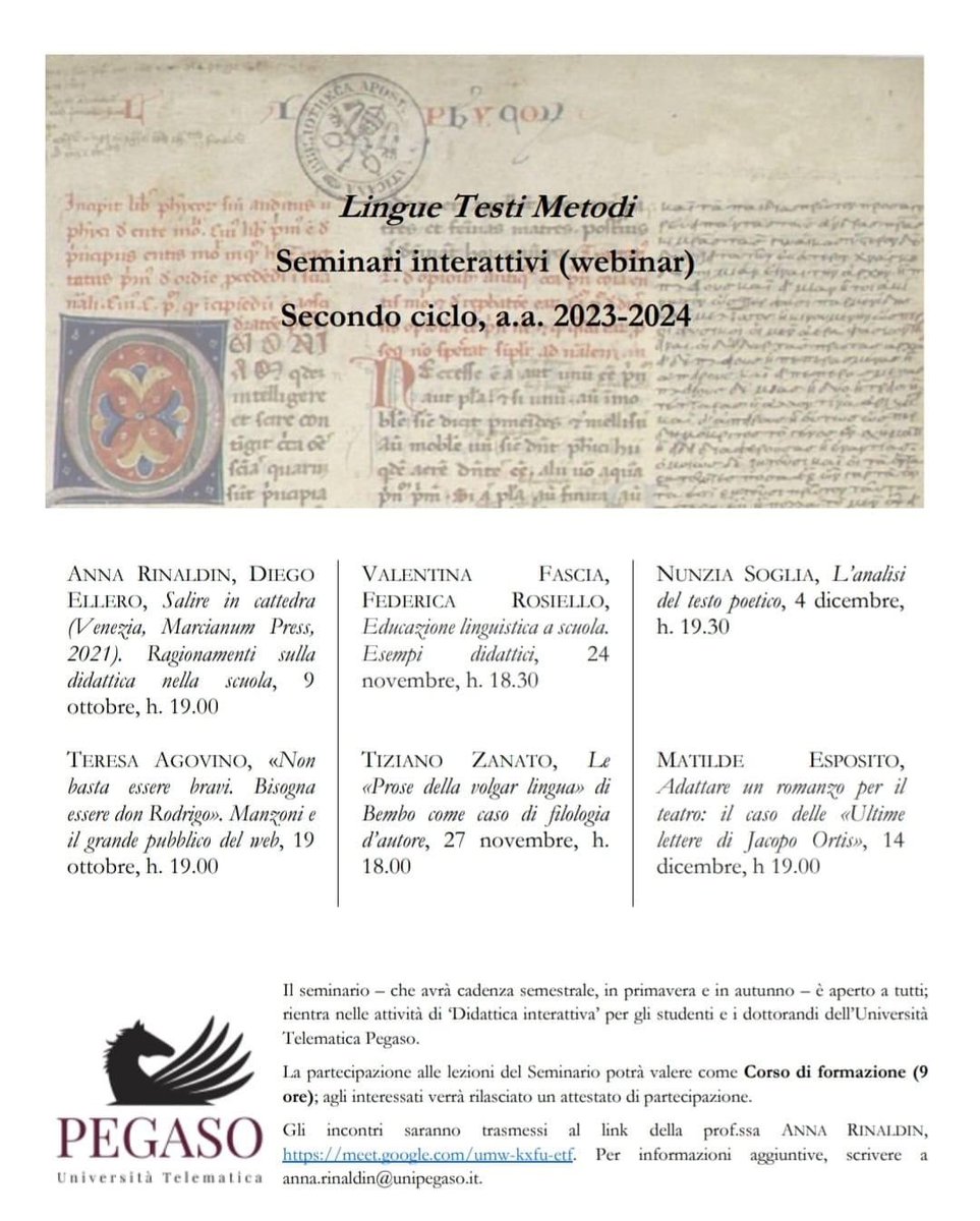 Teresa Agovino (@teresaagovino) on Twitter photo <a href="/unipegaso_it/">Università Telematica Pegaso</a> Seminario Lingue, Testi,Metodi in avvio il 9 ottobre a cura di Anna Rinaldin <a href="/unipegaso_it/">Università Telematica Pegaso</a> Seminario Lingue, Testi,Metodi in avvio il 9 ottobre a cura di Anna Rinaldin