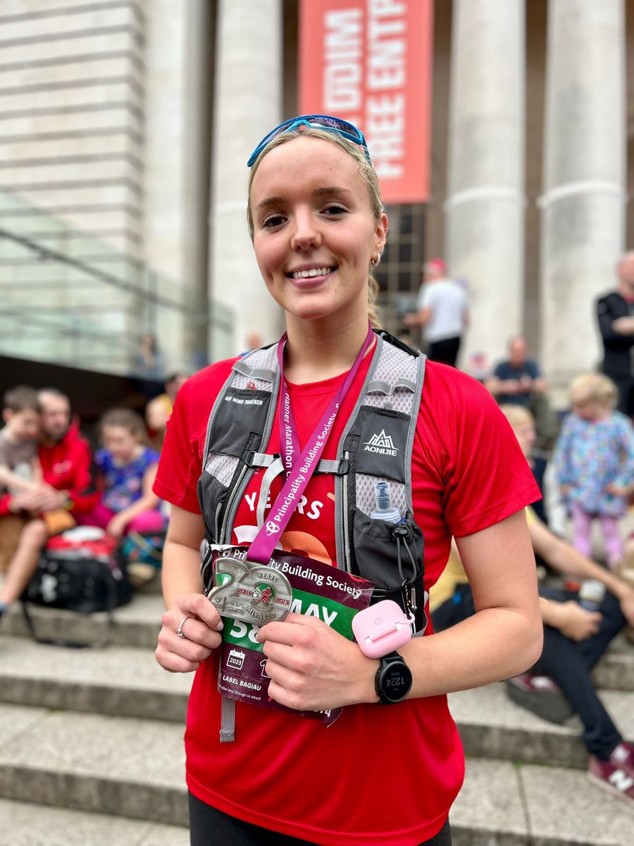 KeriH_AHP's tweet photo. Fun supporting this one on her debut half marathon today. Thanks to @killershark1972 for the pics. She did well, despite being dressed like the Milk Tray man on a very warm October morning. #CardiffHalfMarathon #supportcrew https://t.co/Pp5uX5O3BV