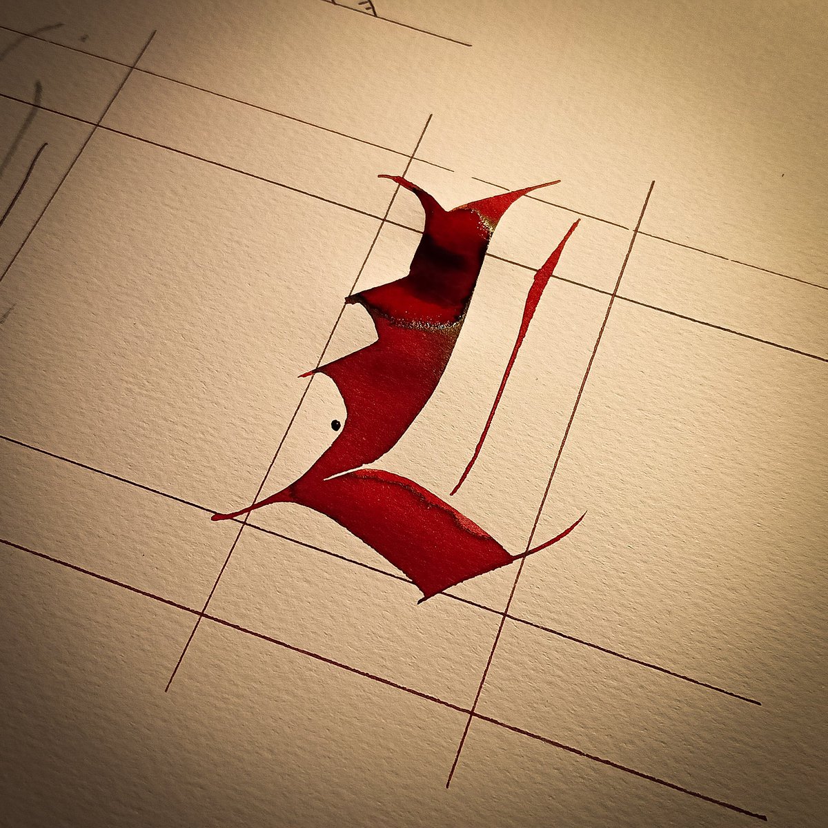 signum_et_imago's tweet photo. My 52 letters challenge 2023 with Textura from the turn of the 14th and 15th centuries.
Uppercase „L”.

#52letters #52letterschallenge #calligraphy #calligraphia #caligrafia #calligraphy #kaligrafia #caligrafia #signum_et_imago #textura #blackletter #gothicscript #automaticpen https://t.co/yVplxmCdEa
