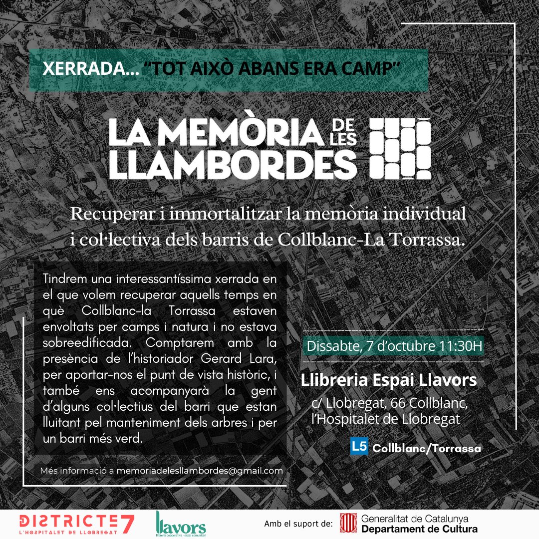 Dissabte vinent, farem memòria per parlar de com era el barri abans que l'ofegués el ciment. Xerrarem també de com protegir i conservar el nostre escàs patrimoni verd. No us ho perdeu!