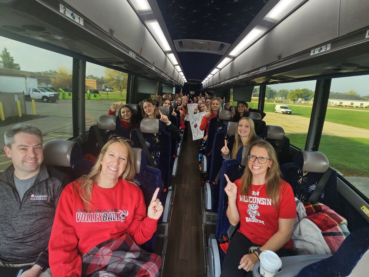 BrendaNvball's tweet photo. Shawano volleyball is Badger bound today! #gogetemgirls @BadgerVB https://t.co/46eKeLknX4