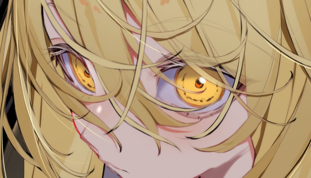 1girl solo blonde hair yellow eyes hair between eyes close-up looking at viewer  illustration images