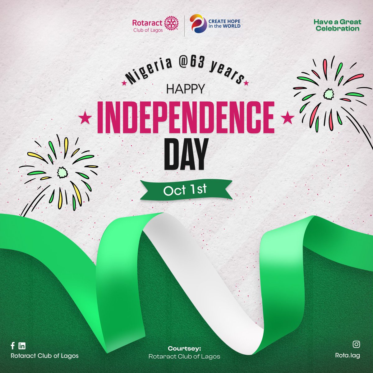 raclagos's tweet photo. Nigeria@63😌
On this Independence Day, we celebrate Nigeria's resilience, determination, and spirit.

Join us in building a better future for all Nigerians.

#NigeriaAt63 #HappyIndependenceDay
#NigeriaAt63 #IndependenceDay #Rotaract #Service #Community #Unity #NigeriaIndependence https://t.co/F91C9Q6GsI