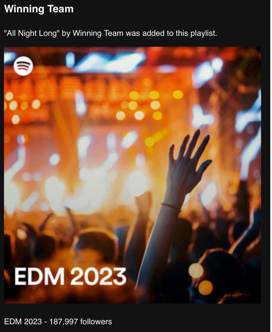 intensityrec's tweet image. Big Room continues to hold its place in listeners&apos; hearts! Huge thanks to @Spotify for placing &quot;All Night Long&quot; in the coveted &quot;EDM 2023&quot; editorial! We are so proud to be the home of so many big room anthems from the Finnish superstars, @winningteamdjs 🍻
open.spotify.com/playlist/37i9d…