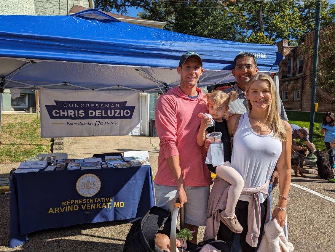 RepVenkat's tweet photo. My staff &amp; I had a wonderful time with @RepDeluzio yesterday at the Ben Avon Fall Festival. I spoke with so many neighbors &amp; constituents on how I can best serve our community. Thank you to the Avon Club, organizers, volunteers &amp; first responders for putting on this great event. https://t.co/JBzmyUM4rN