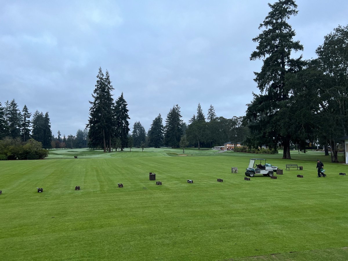 Setting up the new driving range tee this morning