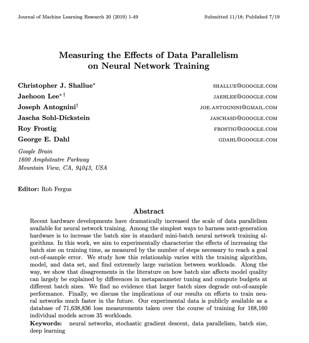 damekdavis's tweet photo. This 2019 paper empirically shows that the performance of SGD saturates after a "critical batch size." 

1. How are ppl finding critical batch size? 
2. What's the best theoretical explanation? 
3. Is there any conflicting empirical evidence? https://t.co/xffD5sr3bH