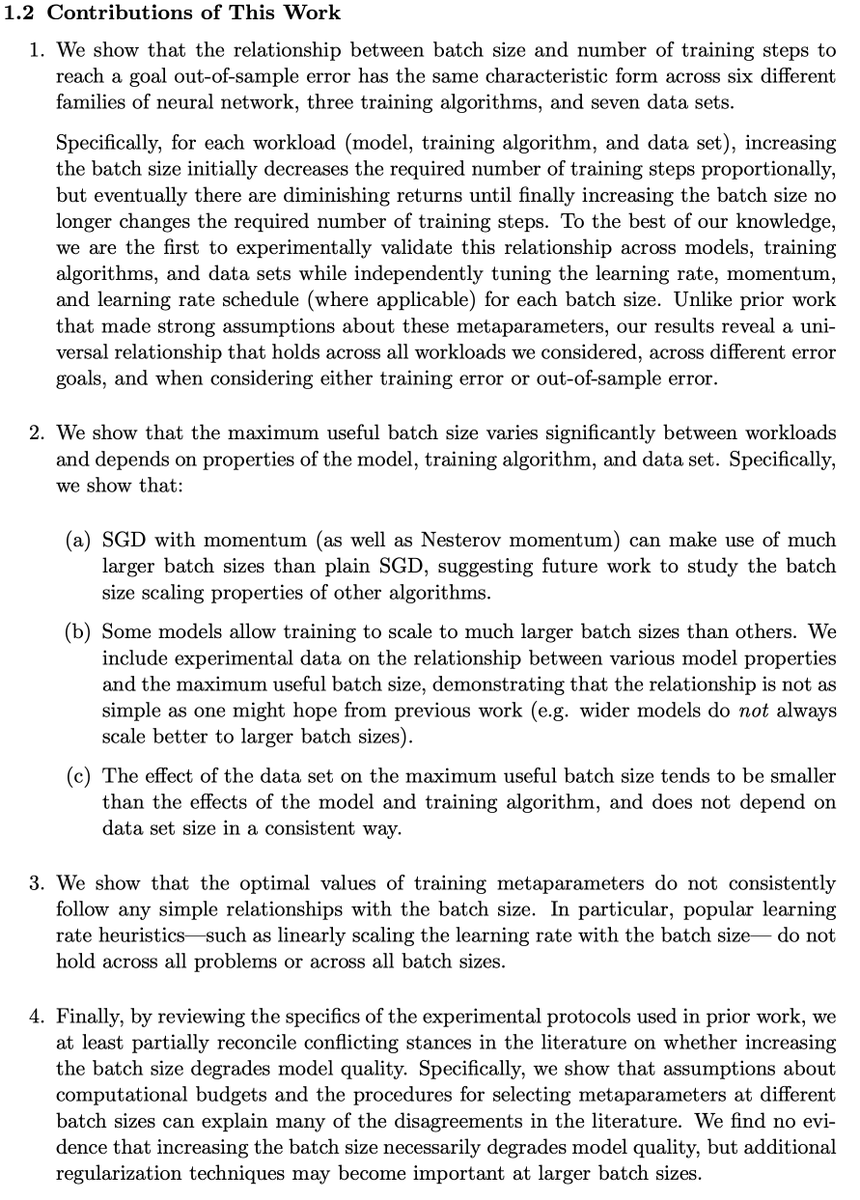 damekdavis's tweet photo. This 2019 paper empirically shows that the performance of SGD saturates after a "critical batch size." 

1. How are ppl finding critical batch size? 
2. What's the best theoretical explanation? 
3. Is there any conflicting empirical evidence? https://t.co/xffD5sr3bH