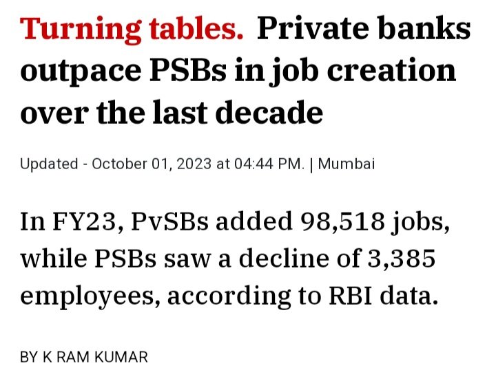 Staff in public sector banks is decreasing each year compared to private banks, leading to skyrocketing work pressure. It's time for adequate recruitement ! #StaffShortageInPSBs
Should be addressed by regulators so that the workforce of PSBs is protected.