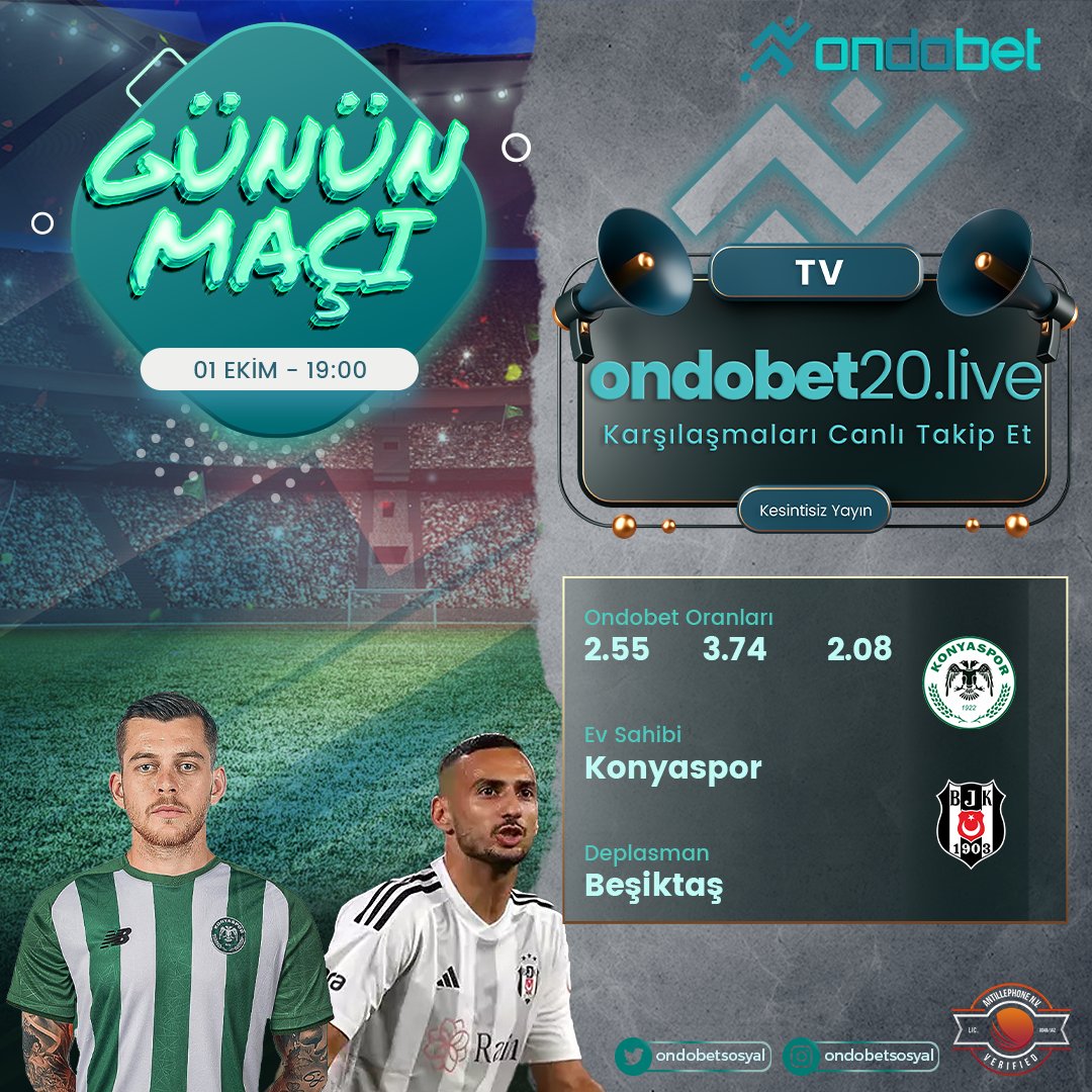 ✅Günün Karşılaşması Ondobet’te!

⏰19:00’da KONYASPOR 🆚 BEŞİKTAŞ karşı karşıya geliyor. 

⚡️En yüksek oranlar ve bahis çeşitleri Ondobet’te!
📺 Canlı izlemek için ondobet20.live

🌟heylink.me/ondobet/