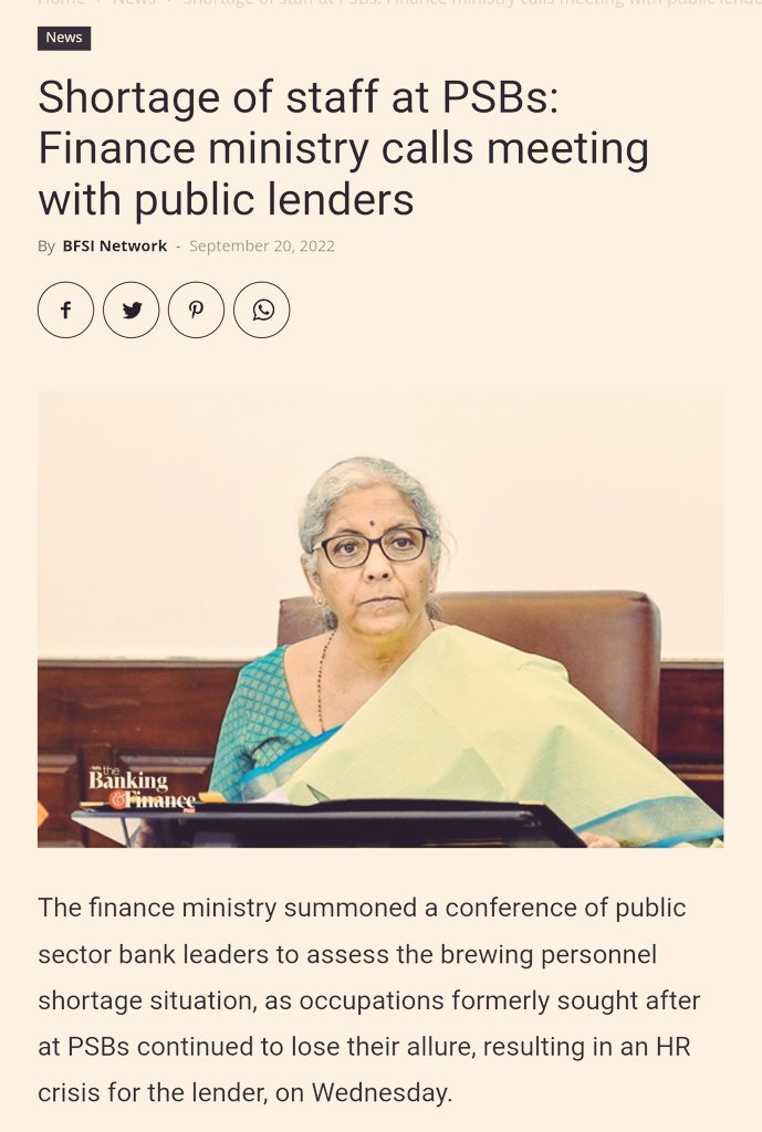 RMithileshSingh's tweet photo. #StaffShortageInPSBs directly affects banking services.

This news was published 1 year back even situation is worse now. https://t.co/8k3etL8yzB