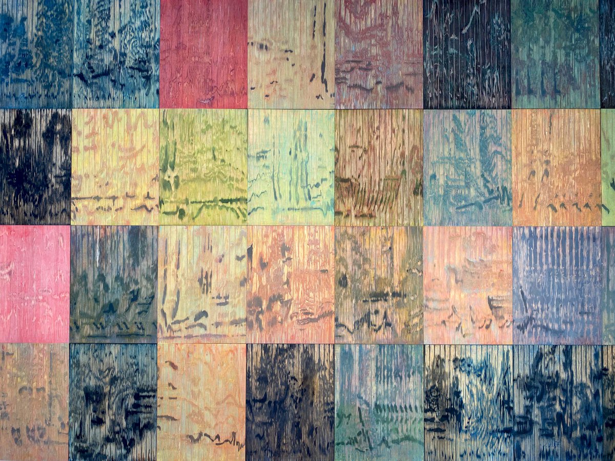 DMennill's tweet photo. Artwork inspired by sound spectrograms, by Victoria Arney, at the Musée des Alpilles. C'est cool! https://t.co/ZcSFfl5odf