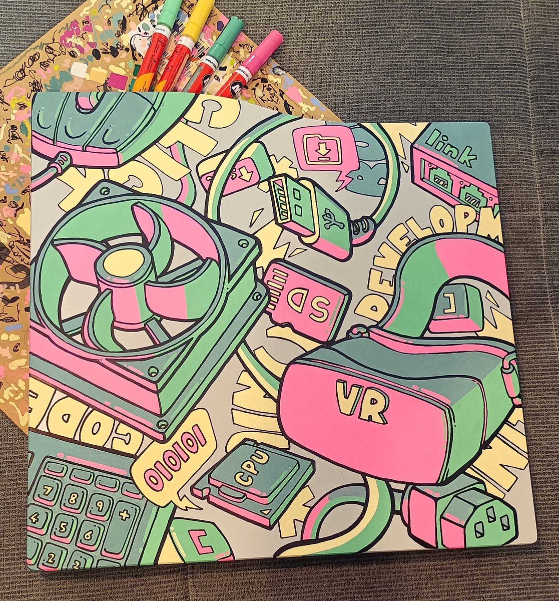 The kallax doors are ready to be built. So many doodles on this old piece of furniture ^^