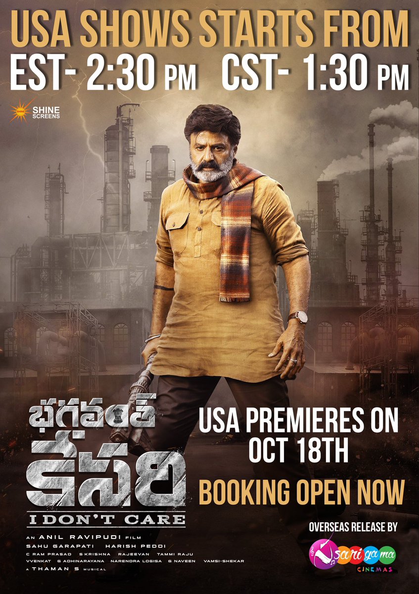 #BhagavanthKesari USA 🇺🇸 shows starts from 1:30 PM CST / 2:30 PM EST 17 days to go… 🔥 USA Premieres on Oct 18th Overseas by @sarigamacinemas #NandamuriBalakrishna @AnilRavipudi @MsKajalAggarwal @sreeleela14 @MusicThaman @sahugarapati7 @harish_peddi @Shine_Screens