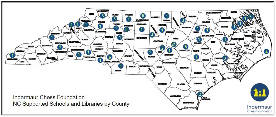 Thanks to your donations and support, we have helped 95 schools and community organizations in 41 NC counties start chess clubs and experience the benefits of #chess! indermaurchessfoundation.org/2023/10/01/95-…