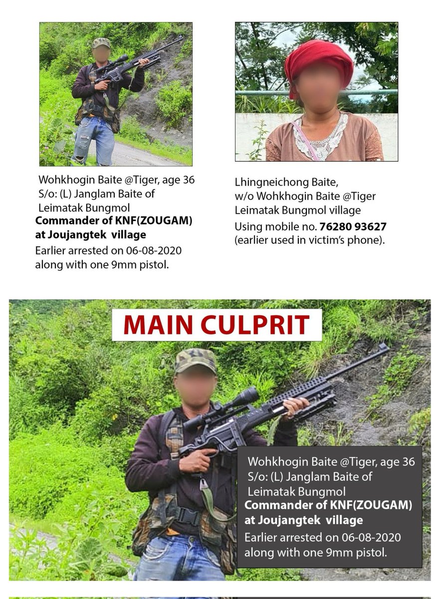 WillishKhuman's tweet photo. MURDERER OF LinthoiNganbi(meitei) &amp; Hemanjit(meitei) Arrested by Central Bureau of Investigation (CBI) 
Names:1) Mr paominlun Haokip 
2) Mr S Malsawn Haokip.
3) Ms. Lhingneichong Baite.
4) Ms. Tinneikhol.
5) Ms. Kimnaigem.
6) Ms. Tinnuphing. 
#SaveManipurFromKukiTerrorist https://t.co/xd9oc5ZCVB