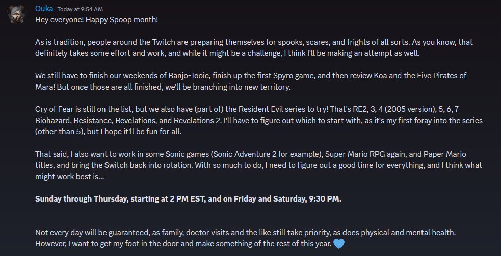 Relaying from Discord, but I plan to do a lot this month! Here's hoping it works out ♥