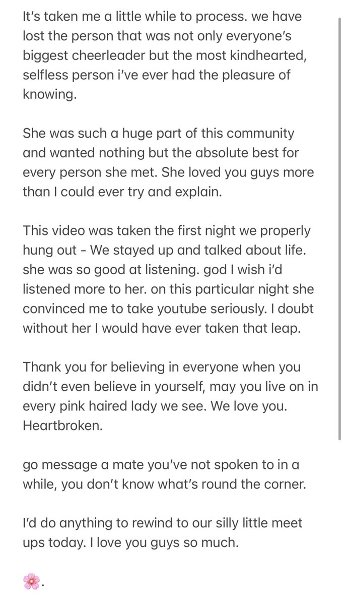 bambinobecky's tweet photo. When I got the news yesterday I just didn’t believe it. I still don’t. 

I know how much Nicole meant to so many of us on here, my dm’s are open. i’m here for anyone who needs me. 

🌸x https://t.co/k0d4vxLBJM