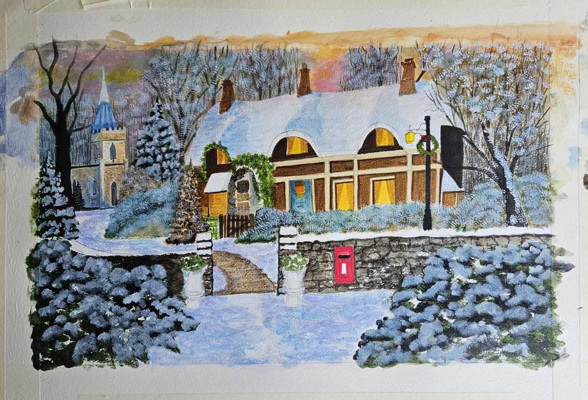 Started another 'Christmasy' painting. #Christmasy #snow #acrylic #watercolourpaper 👍🖌☃️🎅🙂
