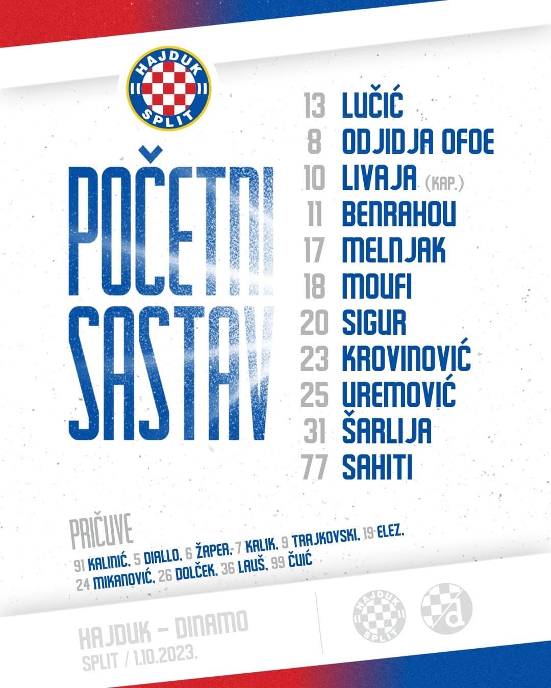 🇭🇷 on X: Official starting XI for Hajduk Split for their game against Dinamo  Zagreb. 🚨  / X