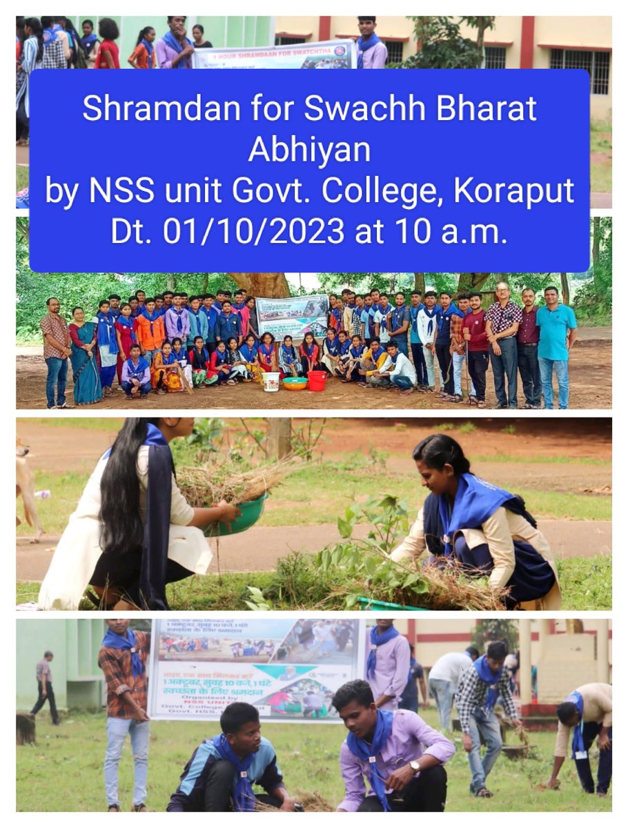 Celebration of 'One Hour Shramdaan for Swachhta' program by NSS volunteers: Govt. College &amp; Govt. HS School Koraput.
एक कदम स्वच्छता की ओर 👍
<a href="/CMO_Odisha/">CMO Odisha</a> 
<a href="/DHE_Odisha/">Higher Education Department, Govt. of Odisha 🇮🇳</a> 
<a href="/gckkoraput/">Govt. DAV College, Koraput</a>
