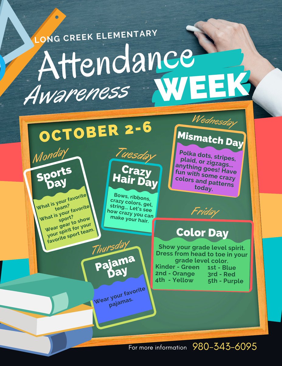 longcreek_cms's tweet photo. October 2-6 is Attendance Awareness Week! We know how critical it is for all of our learners to be here every single day to learn and grow, and we'd like families, students, and staff to show your support and commitment through Attendance Awareness Week. https://t.co/0NpUjfpoGN