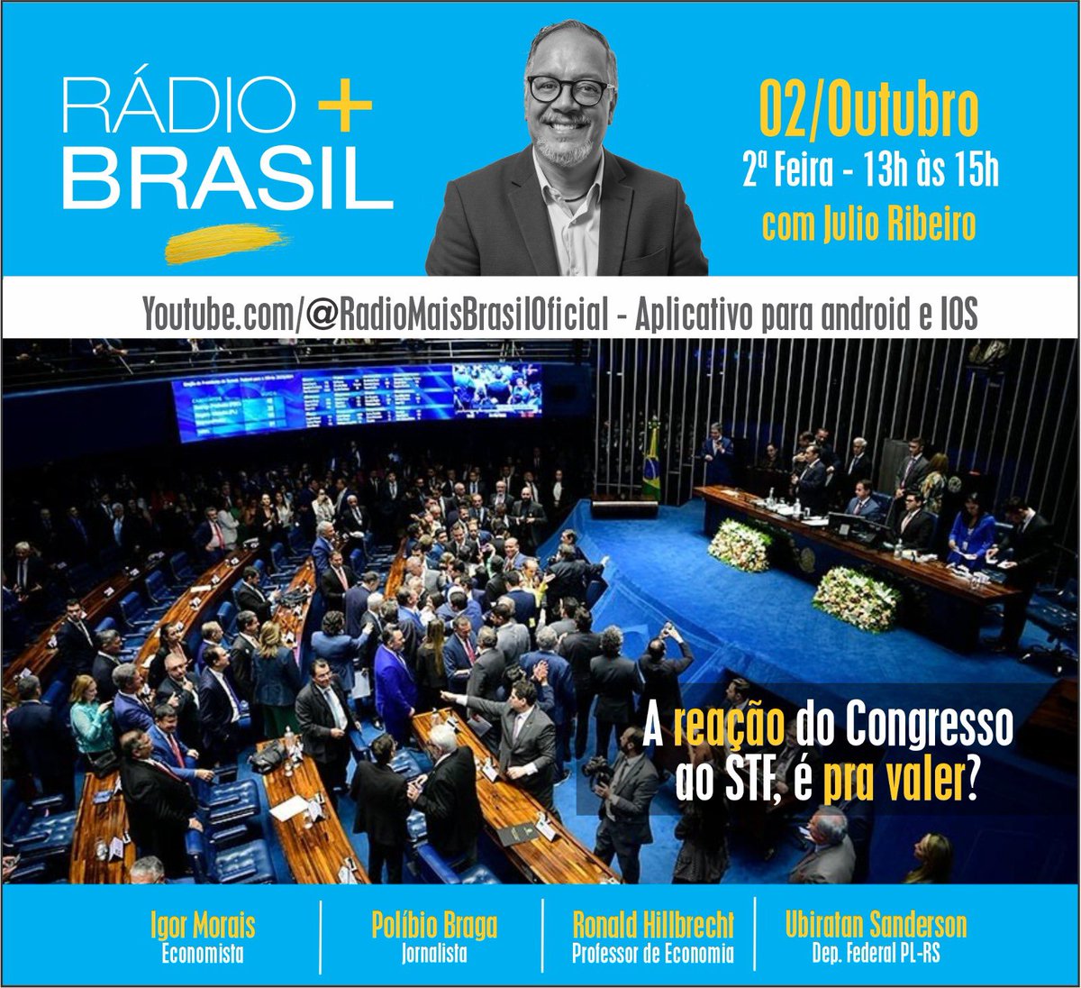 Estreia da Rádio +BRASIL nesta segunda-feira. Segue lá: YouTube.com/@RadioMaisBras…