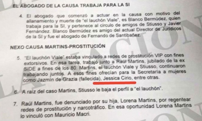 christiansanzok's tweet photo. Hablando de Insaurralde... cómo olvidar este documento publicado en su momento por diario La Nación donde se decía que Jessica Cirio era utilizada como prostitita VIP por la ex SIDE

¿Sofía Clérici será parte de lo mismo? https://t.co/TGvbTfHi8d